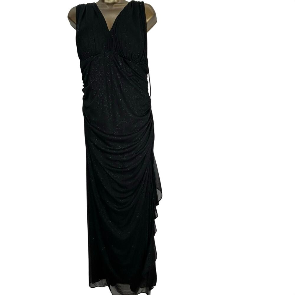 Betsy and Adam black evening gown black tie halter top sparkle Large maxi prom